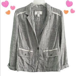 Caslon 100% linen casual summer pinstripe unlined blazer, gray white